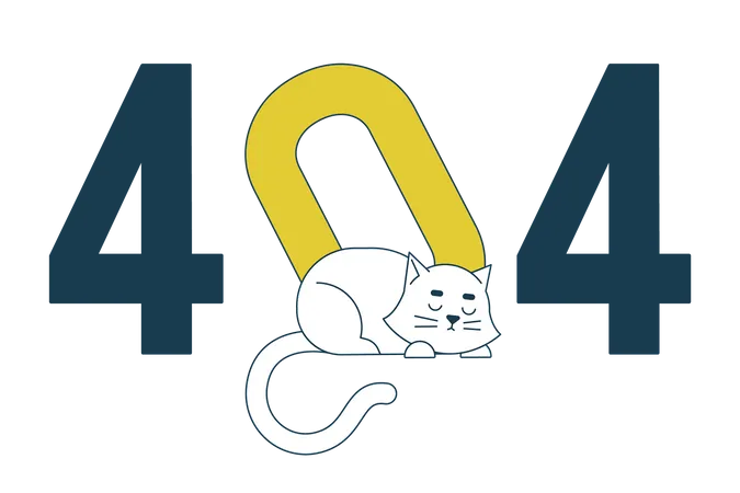 Sleeping white cat 404 flash message  Illustration