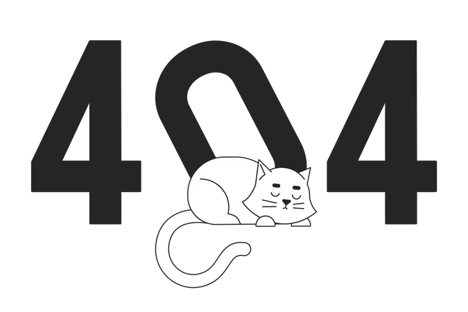 Sleeping white cat 404 flash message  Illustration