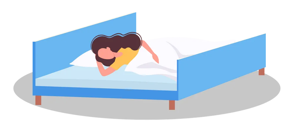 Woman Sleep Person Rest In The Bed On The Pillow Late At Night Peaceful Dream And Relax Vector Illustration Illustration