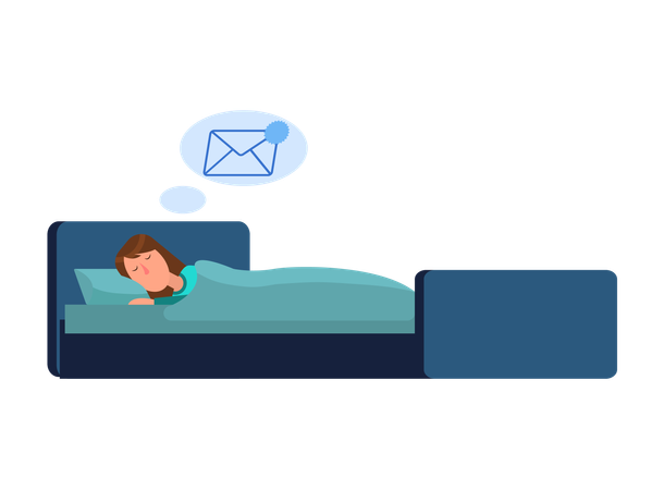 Sleeping woman with newsletter in dialog box dream  Illustration