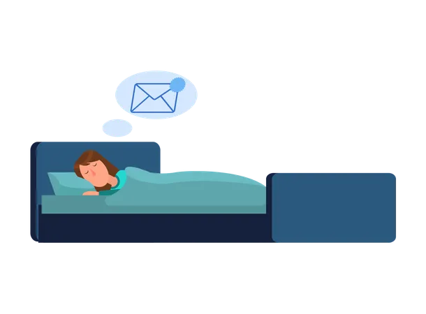 Sleeping Female Character With Dialog Box Dream Speech Bubble With Incoming Email Icon Woman Dreams Of Newsletter In Envelope Subscription For News Newspapers Publication For Subscribers Concept Illustration