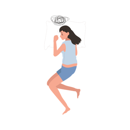 Sleepless Woman with Dark Circles in Pajamas Struggling with Sleep Deprivation  Illustration