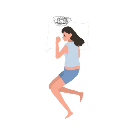 Sleepless Woman with Dark Circles in Pajamas Struggling with Sleep Deprivation  Illustration