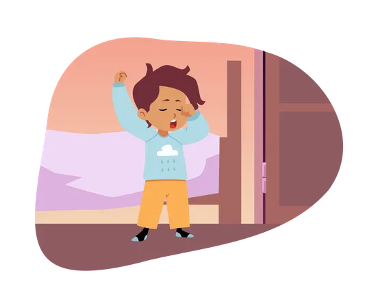 パジャマを着た眠そうな少年  イラスト