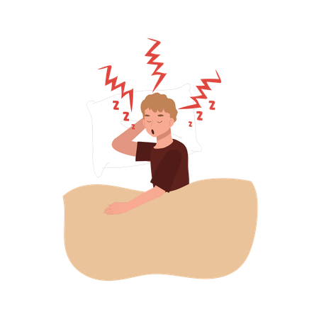 Sleepy Boy in Pajamas Snoring Loudly in Bed  Illustration