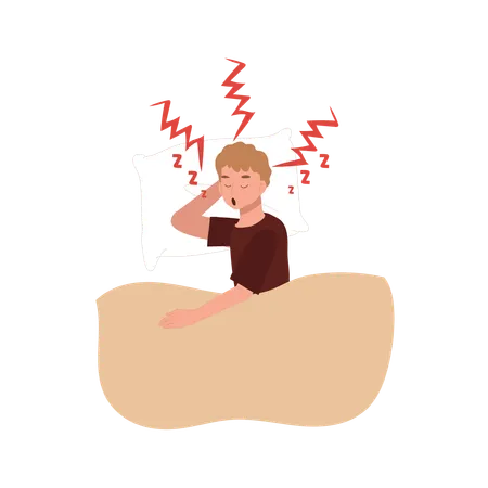 Sleepy Boy in Pajamas Snoring Loudly in Bed  Illustration