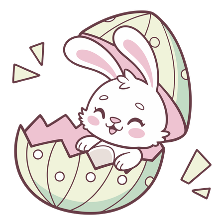イースターエッグの中の眠そうなウサギ  イラスト