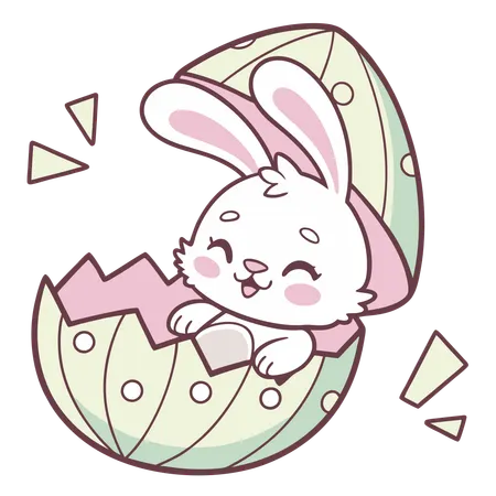 イースターエッグの中の眠そうなウサギ  イラスト