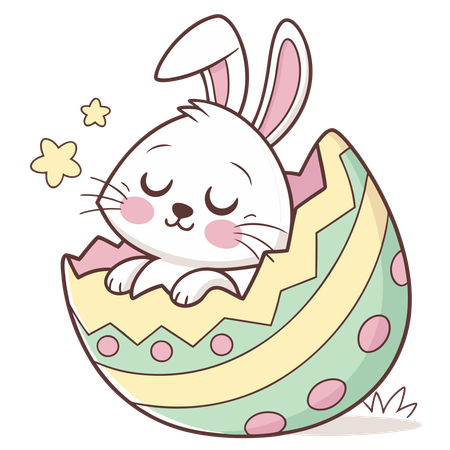 イースターエッグの中の眠そうなウサギ  イラスト