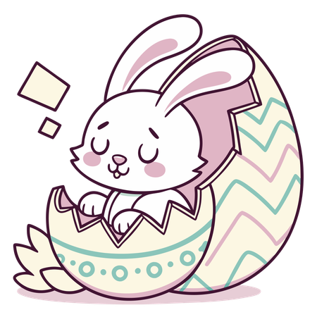 Sleepy Bunny Inside Easter Egg  Illustration