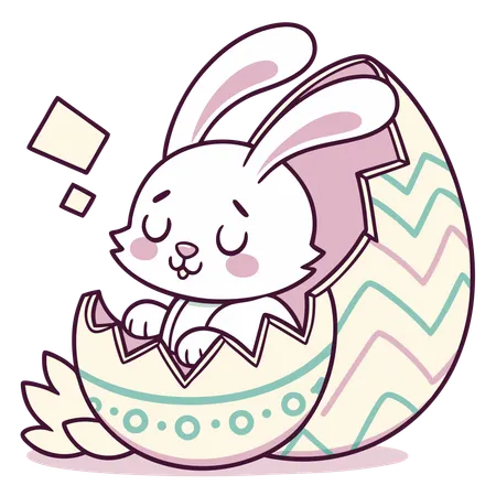 Sleepy Bunny Inside Easter Egg  Illustration