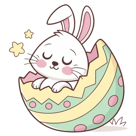 Sleepy Bunny Inside Easter Egg  Illustration
