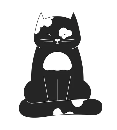 Sleepy Cat Squinting Eyes Black And White 2 D Line Cartoon Character Spotted Feline Pet Wrapping Tail Around Itself Isolated Vector Outline Animal Blinking Kitten Monochromatic Flat Spot Illustration Illustration