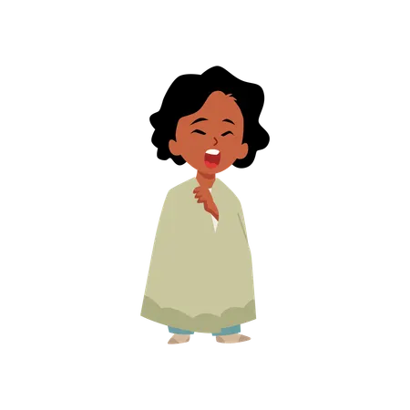 パジャマを着た眠そうな子供  イラスト