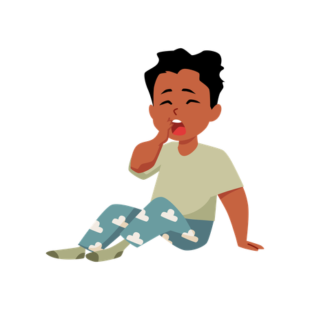 Sleepy child sits in pajamas and yawns  Illustration