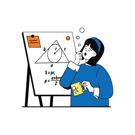 Sleepy student with mug in hand trying to solve math sum  Illustration