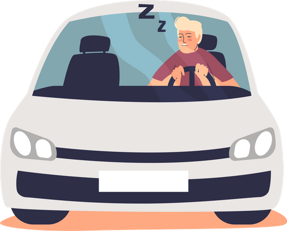 Sleepy tired man driving car  Illustration