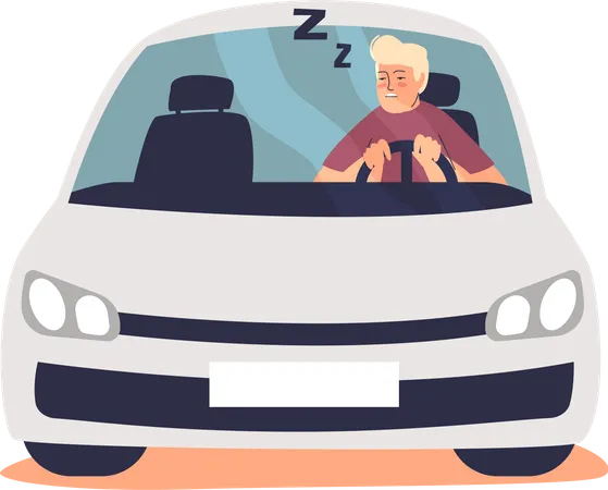 Sleepy tired man driving car  Illustration