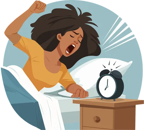 Sleepy woman doesn't want to wake up in morning  Illustration