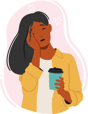 Sleepy woman drinking coffee  Illustration