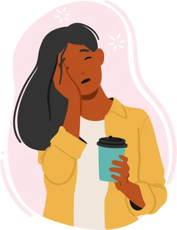 Sleepy woman drinking coffee  Illustration