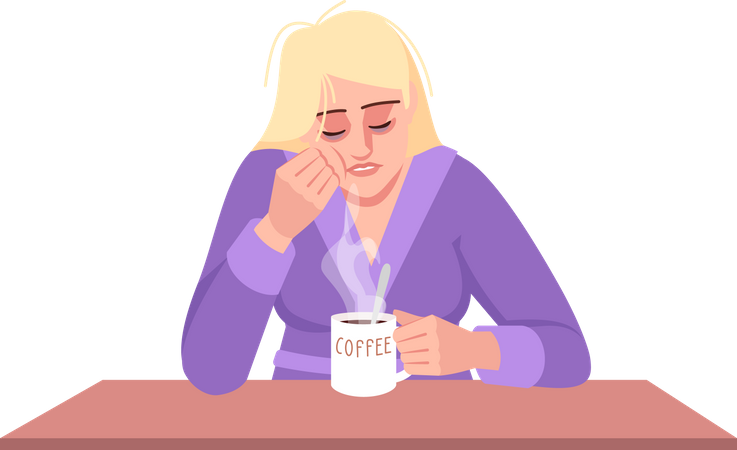Sleepy Woman Having Coffee Illustration