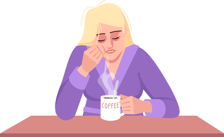 Sleepy Woman Having Coffee  Illustration