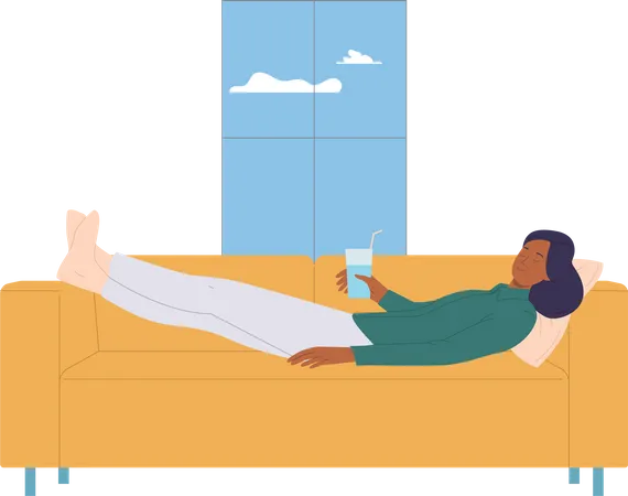 Sleepy woman lying on sofa  Illustration