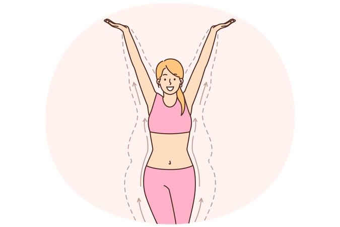 Slender woman standing among lines demonstrating figure before losing weight  Illustration