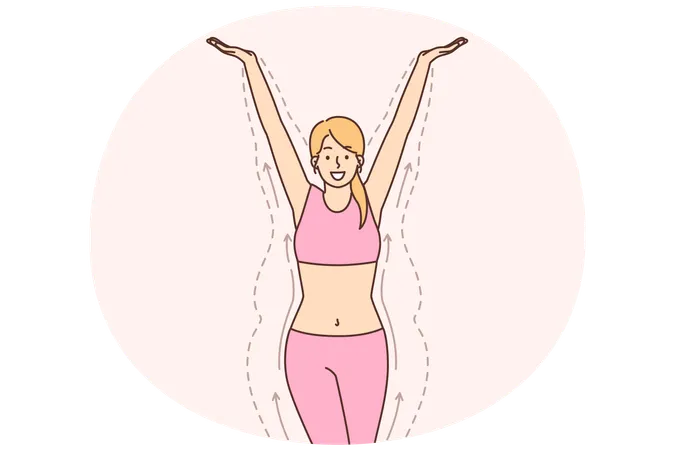 Slender woman standing among lines demonstrating figure before losing weight  Illustration