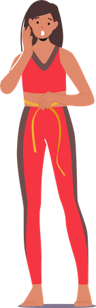 Slender Woman with Fit Perfect Body Measures Waist With Tape  Illustration