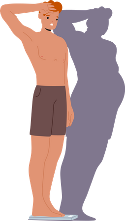Slim Man Gazes At His Shadow  Illustration