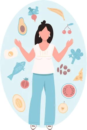 Slim Woman Flat Color Vector Faceless Character Vegetable And Nutritious Food For Female Health Ingredient To Cook Healthy Diet Isolated Cartoon Illustration For Web Graphic Design And Animation Illustration