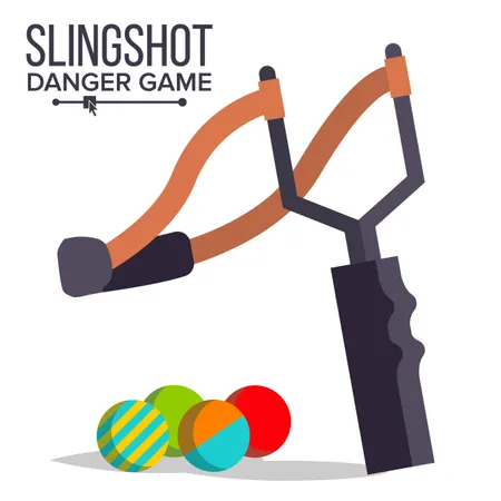 Slingshot Vector Cartoon Slingshot Icon Paintball Child Game Elastic Danger Toy Illustration Illustration