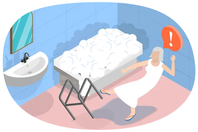 3 D Isometric Flat Vector Conceptual Illustration Of Slipping Wet Floor Home Accident Of The Elderly Illustration