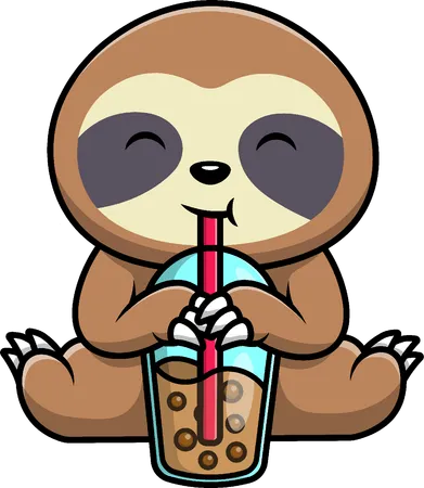Tea Sloth Bubble Boba Food Water Coffee Baby Nature Animal Restaurant Happy Milk Smile Character Cute Sign Glass Cafe Funny Fun Pet Drink Ball Sugar Mammal Beverage Sweet Kawaii Straw Mascot Cup Pearl Hug Adorable Cheerful Chewy Fluffy Fresh Hungry Sitting Thirsty Illustration