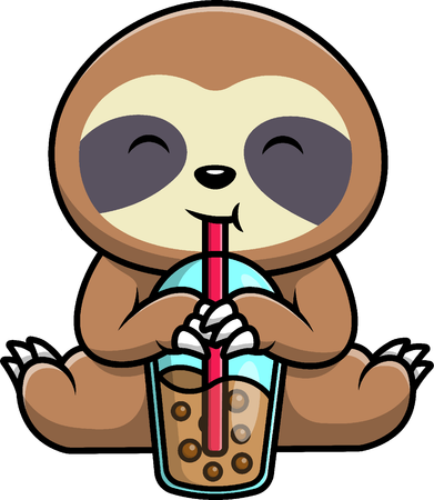 Sloth Drink Boba Milk Tea  Illustration