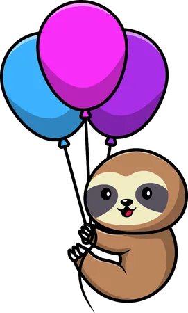 Sloth Floating With Balloon  Illustration