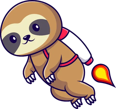 Sloth Flying With Rocket  Illustration