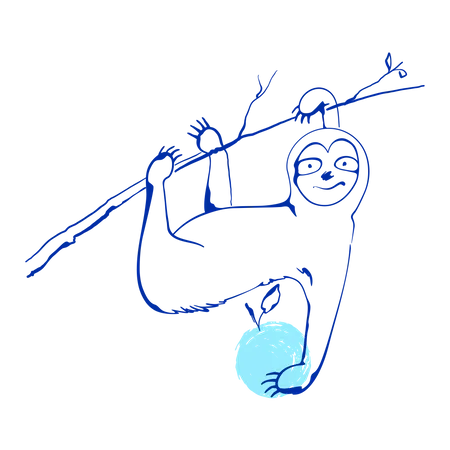 Sloth hanging from tree  Illustration