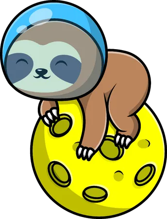 Sloth Laying On Moon  Illustration