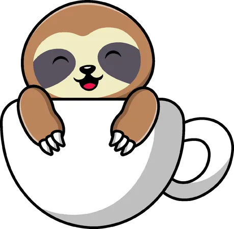 Sloth On Coffee Cup  Illustration