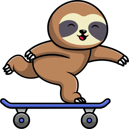 Sloth Playing Skateboard  Illustration