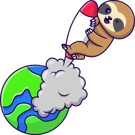 Sloth Riding Rocket  Illustration