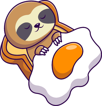 Sloth Sleeping On Bread With Egg Blanket  Illustration
