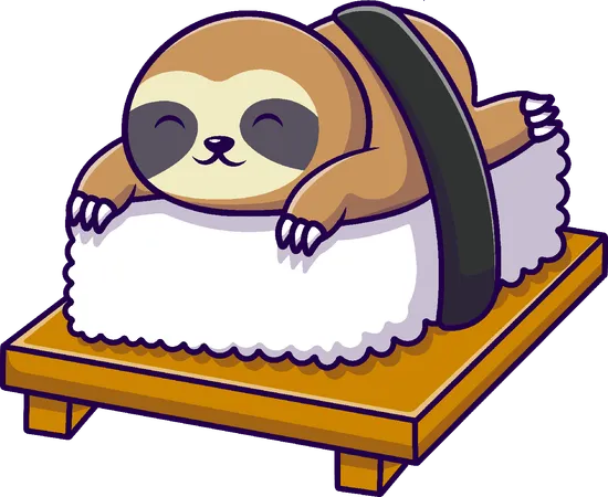 Sloth sleeping on Sushi  Illustration