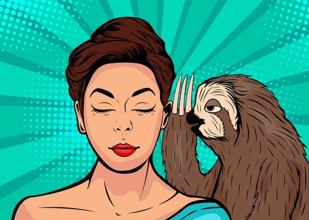Sloth whispering to girl Illustration