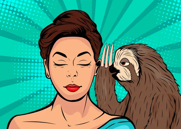 Sloth whispering to girl  Illustration