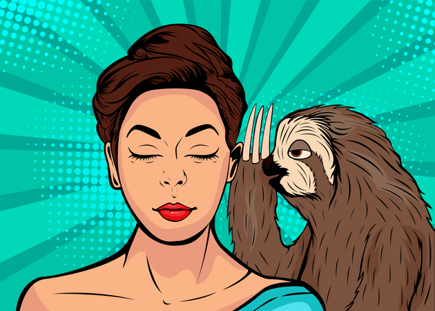 Sloth whispering to girl  Illustration