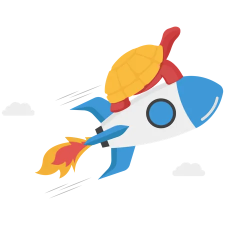 Slow snail flying fast with rocket booster metaphor of accelerate working process  Illustration